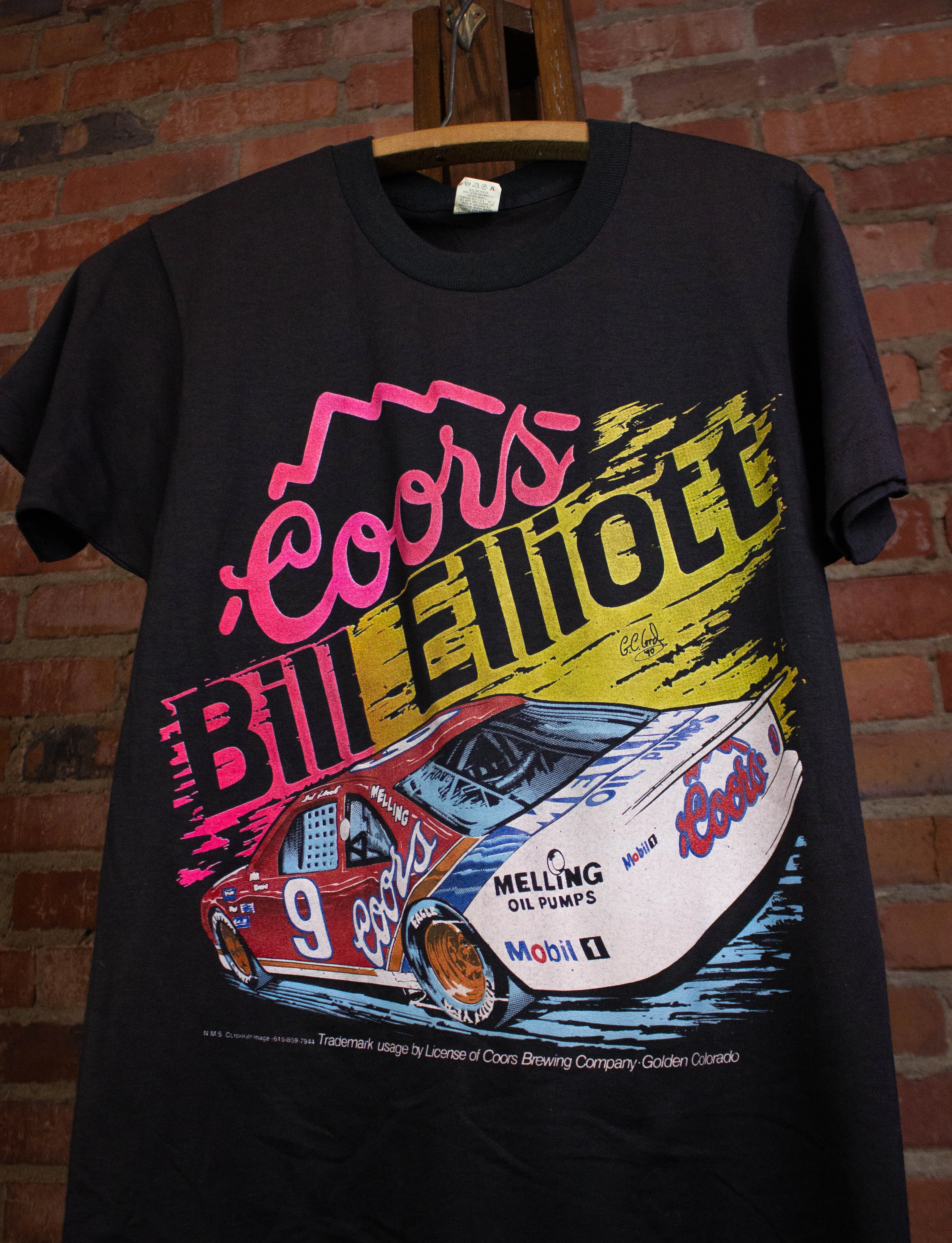 Vintage Bill Elliot Coors Nascar Graphic T Shirt 1990 Black Small