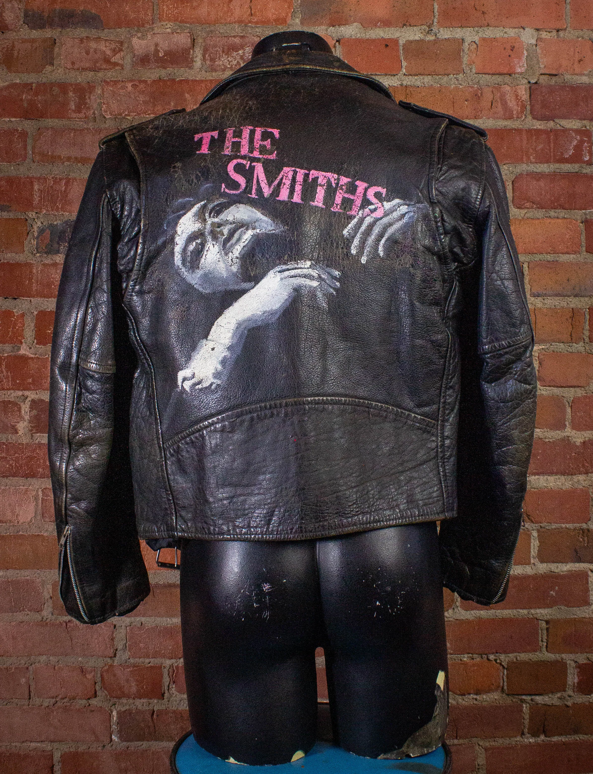 Vintage The Smiths Leather Biker Jacket Black Medium