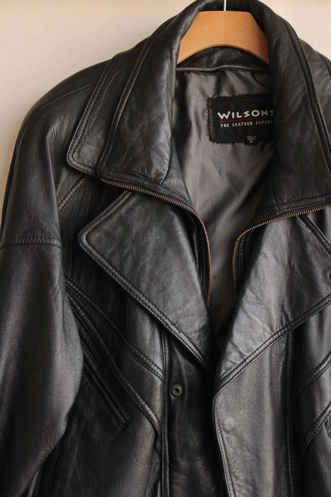 Wilsons Mens Leather Jacket, Black, Size XL, Bomber Style, Multiple Pockets, Fully Lined