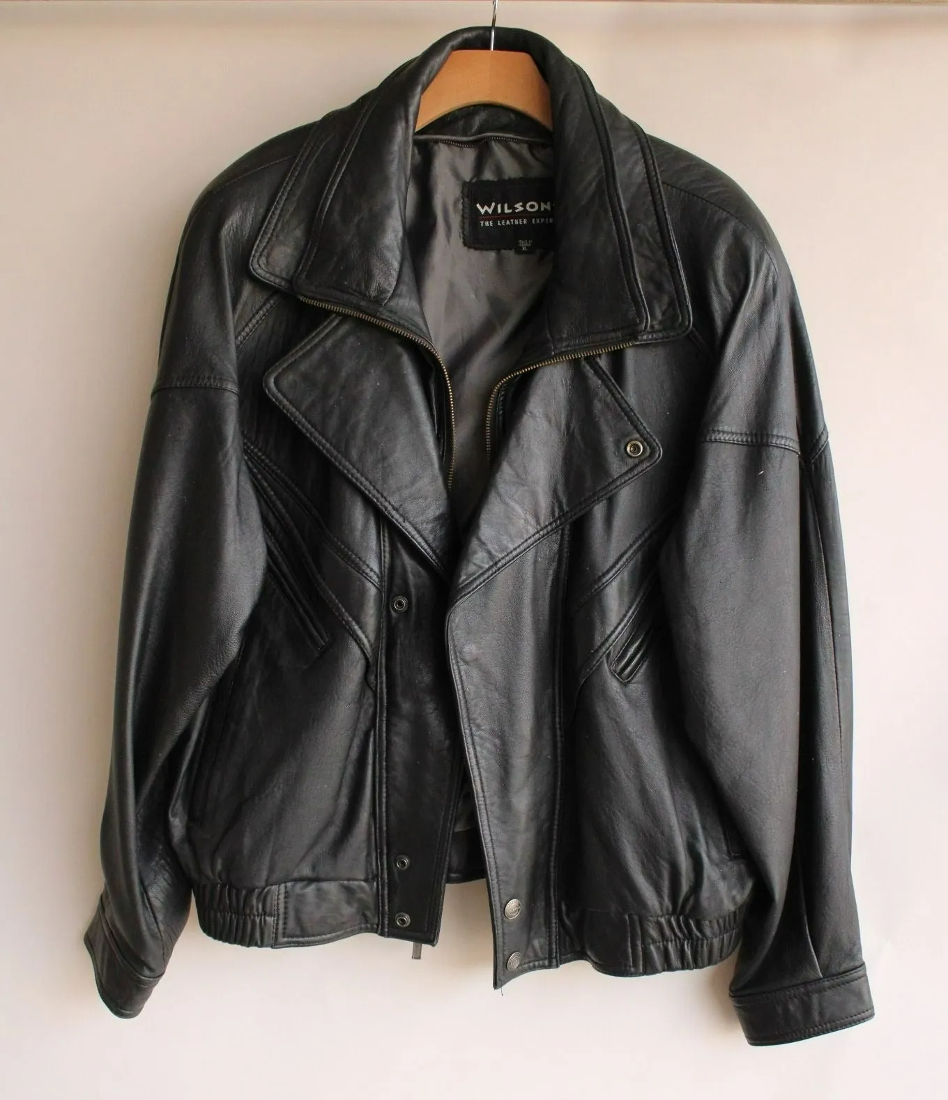 Wilsons Mens Leather Jacket, Black, Size XL, Bomber Style, Multiple Pockets, Fully Lined