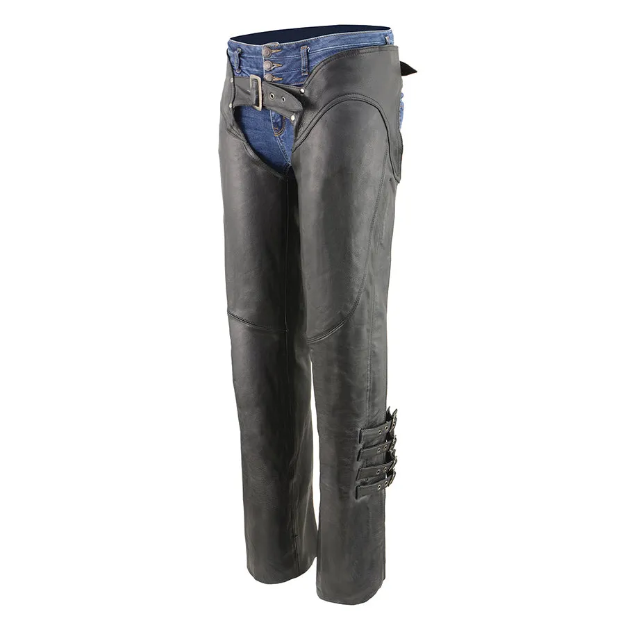 Women Buckled Up Black Leather Chaps