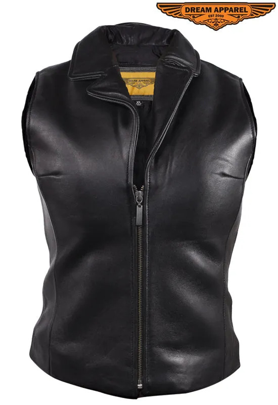 Women Plain Vest With Classic Style Collar