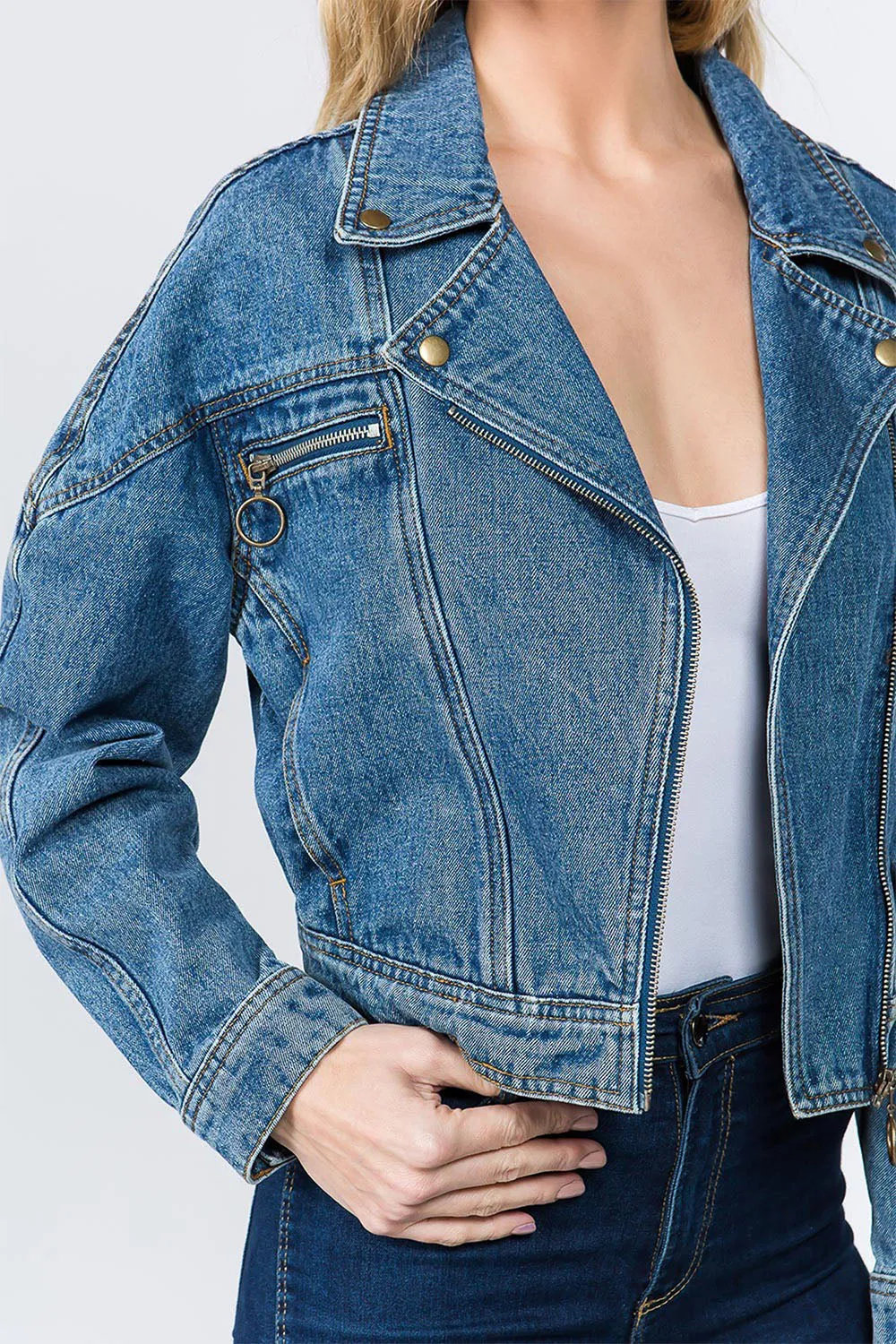 Women's Oversized Moto Biker Denim Jacket