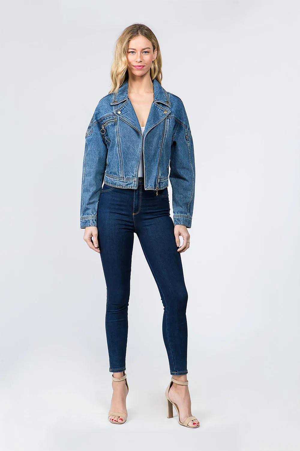 Women's Oversized Moto Biker Denim Jacket