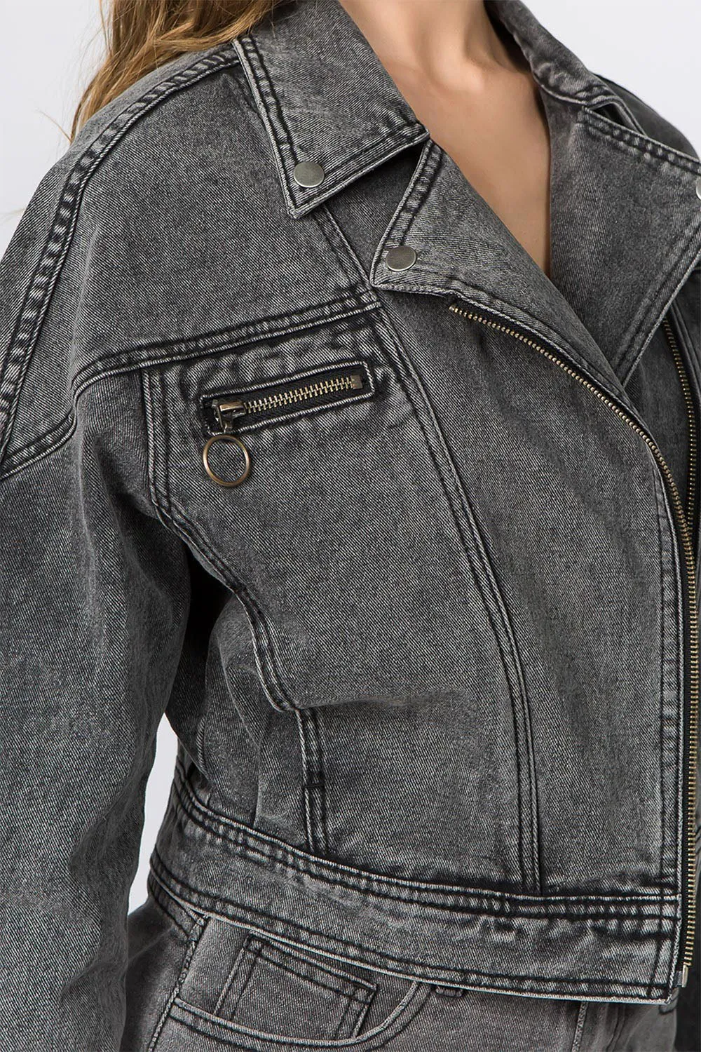 Women's Oversized Moto Biker Denim Jacket