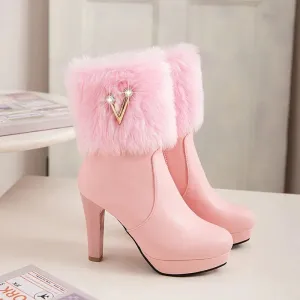 Women's Platform Short Fashion V Buckle High Heel Ladies Ankle Boots