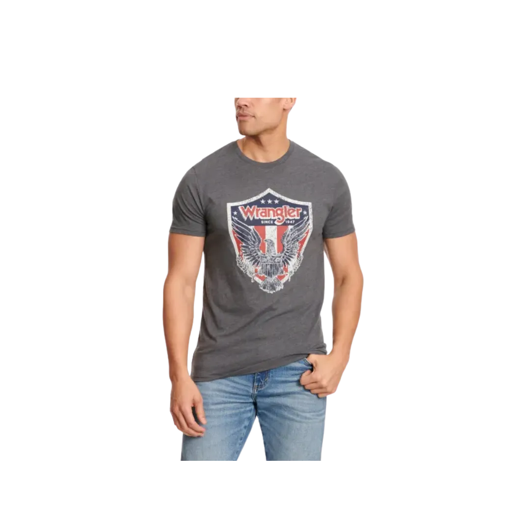 Wrangler Men's Shield Logo Graphic Short Sleeve Navy Red White Charcoal T Shirt