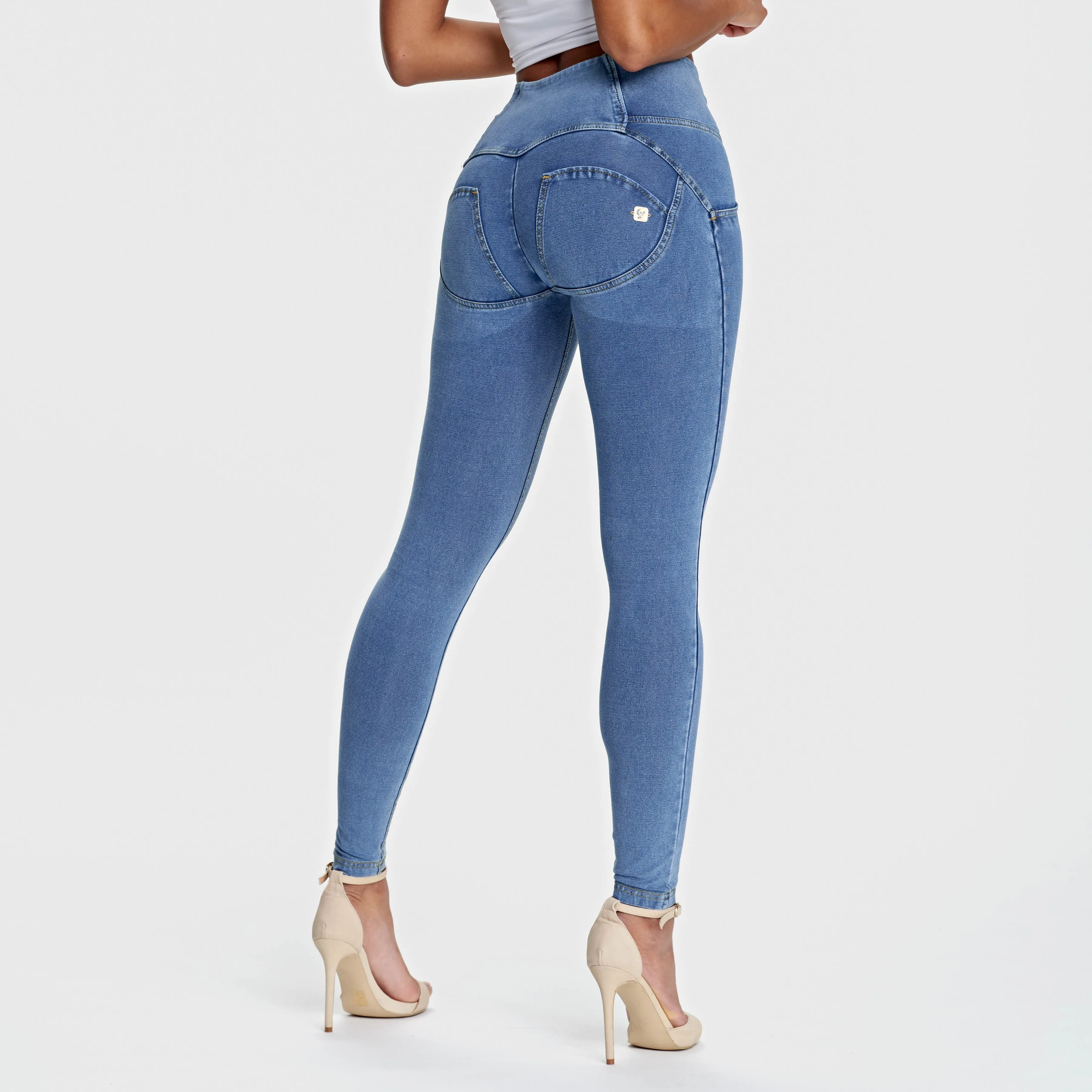 WR.UP® Denim - 4 Button High Waist - Full Length  - Light Blue   Yellow Stitching