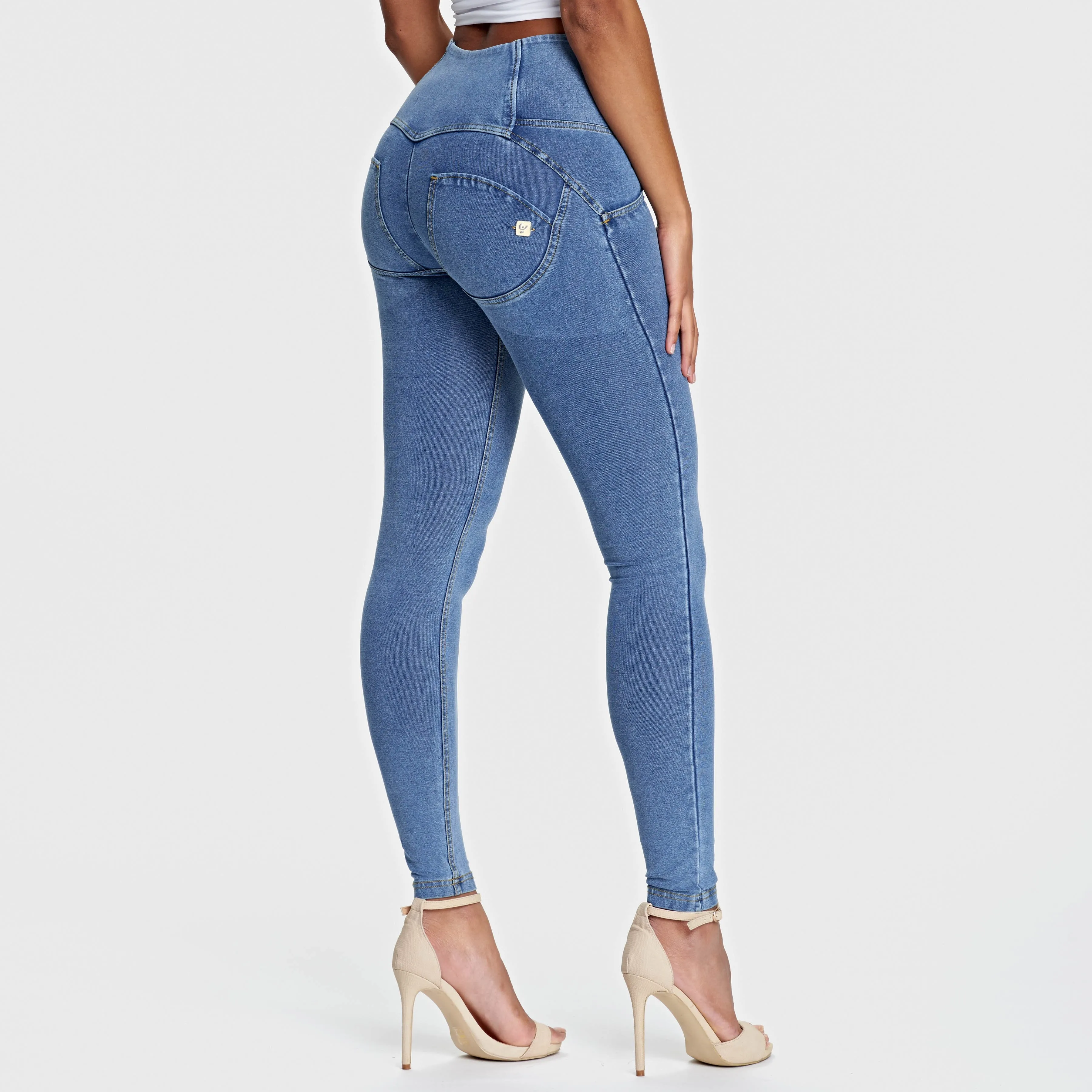 WR.UP® Denim - 4 Button High Waist - Full Length  - Light Blue   Yellow Stitching